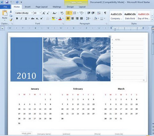 Tạo lịch 2010 thật dễ và miễn phí